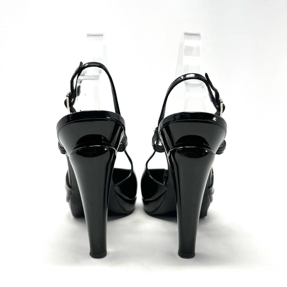 Chanel Black White Patent Leather Cap Toe Two Tone Slingback Heels Pumps 41 11 - Picture 6 of 11